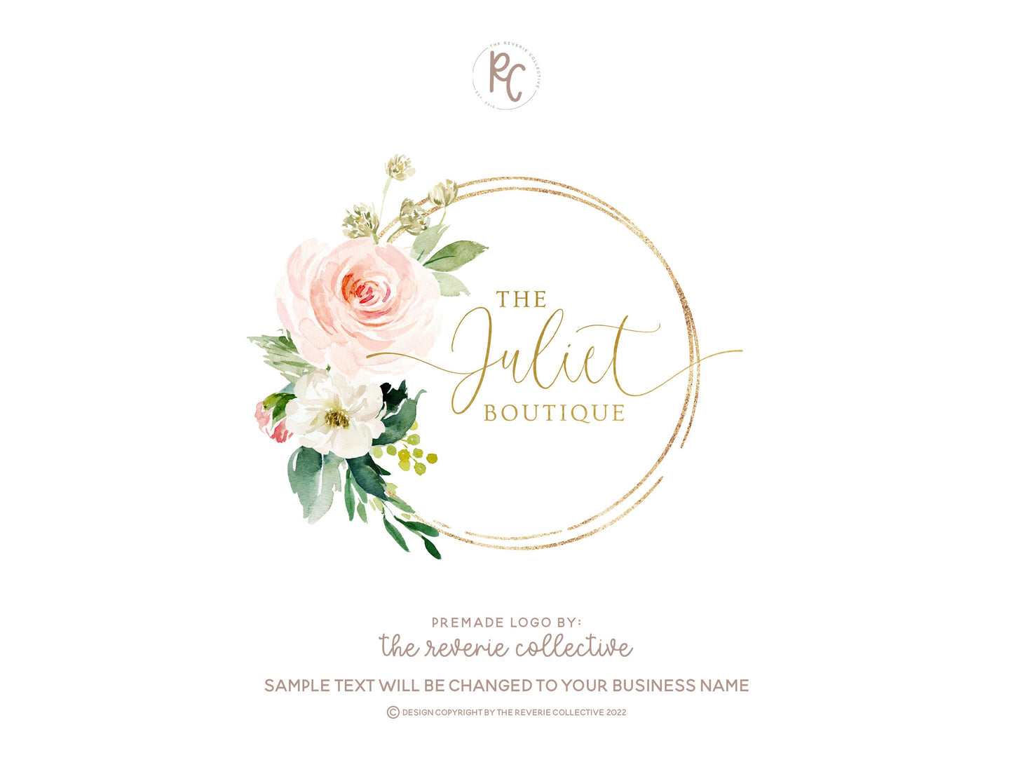 The Juliet Boutique | Premade Logo Design | Floral Bouquet, Gold Foil, Feminine