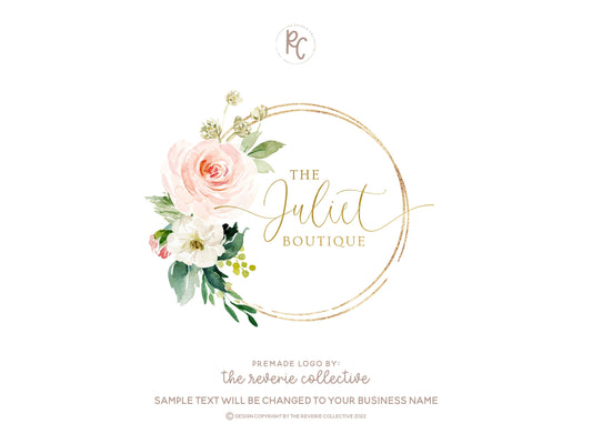The Juliet Boutique | Premade Logo Design | Floral Bouquet, Gold Foil, Feminine