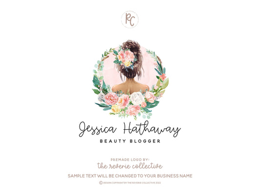 Jessica Hathaway | Premade Logo Design | Girl, Woman, Beauty, Messy Bun, Floral