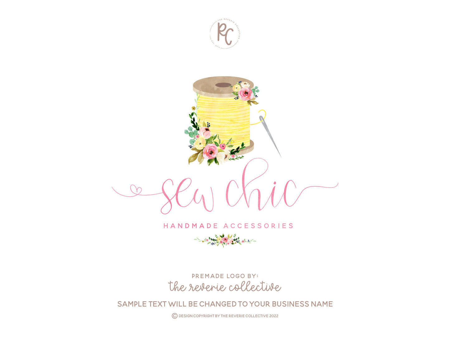 Sew Chic | Premade Logo Design | Thread, Spool, Needle, Sewing, Embroidery, Floral