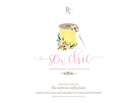Sew Chic | Premade Logo Design | Thread, Spool, Needle, Sewing, Embroidery, Floral