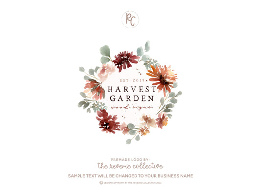 Harvest Garden | Premade Logo Design | Autumn, Watercolor Floral, Fall
