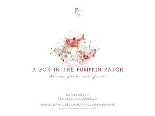 A Fox In The Pumpkin Patch | Premade Logo Design | Autumn, Woodland, Watercolor Floral