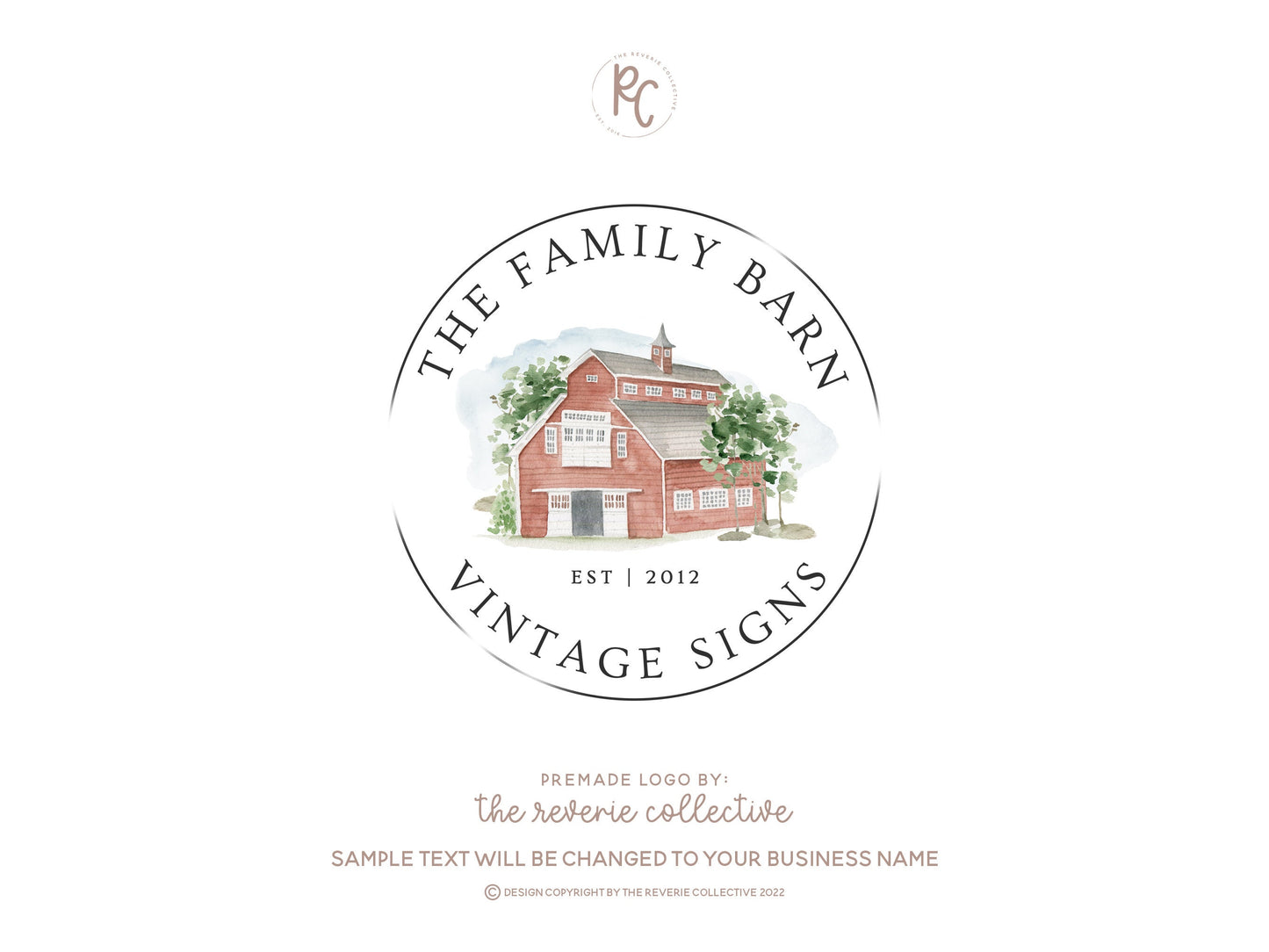 The Family Barn | Premade Logo Design | Red Barn, Farm, Watercolor, Farmhouse, Rustic