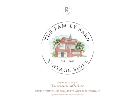 The Family Barn | Premade Logo Design | Red Barn, Farm, Watercolor, Farmhouse, Rustic