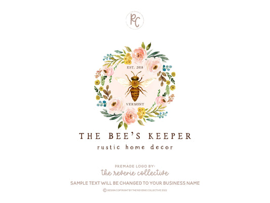 The Bee's Keeper | Premade Logo Design | Watercolor Floral, Insect, Nature