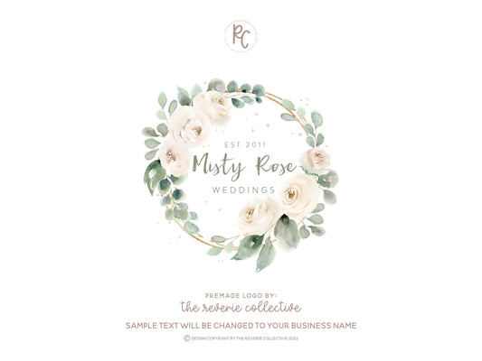 Misty Rose | Premade Logo Design | Watercolor Floral, Farmhouse, Eucalyptus Wreath