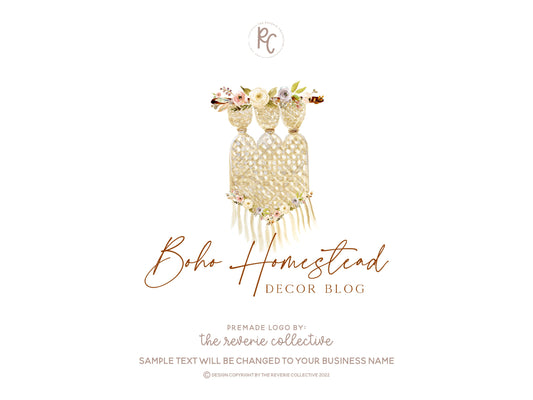 Boho Homestead | Premade Logo Design | Macrame, Bohemian, Yarn Weave, Wall Hanging