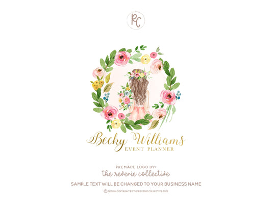 Becky Williams | Premade Logo Design | Girl, Woman, Floral Wreath, Wedding, Hair Stylist
