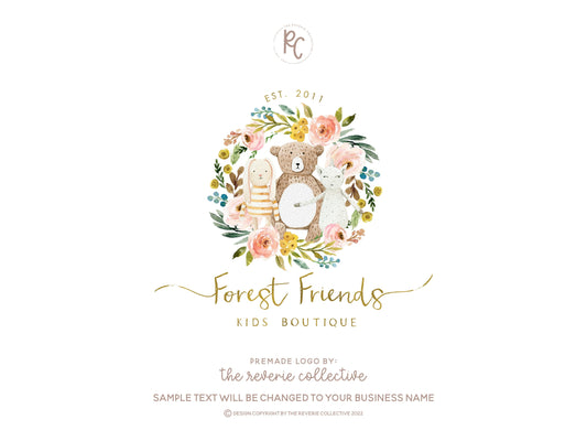 Forest Friends | Premade Logo Design | Animals, Children's, Bear, Bunny, Lamb