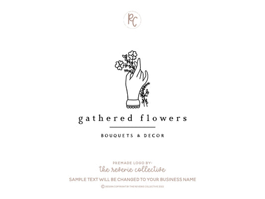 Gathered Flowers | Premade Logo Design | Line Art, Botanical, Floral, Hand, Rustic