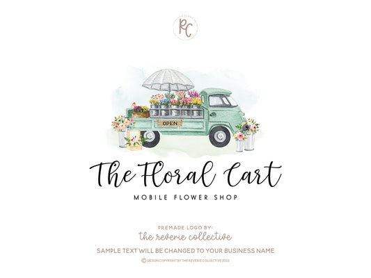 The Floral Cart | Premade Logo Design | Flower Truck, Watercolor, Florist