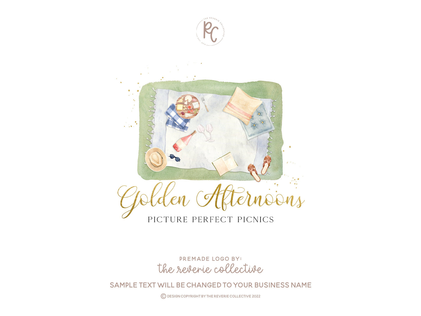 Golden Afternoons | Premade Logo Design | Picnic, Charcuterie, Cheese Board, Outdoors