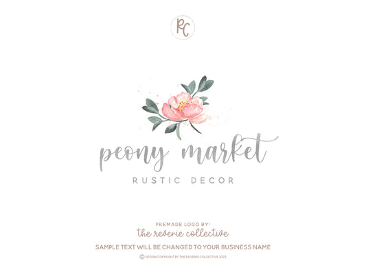 Peony Market | Premade Logo Design | Flower, Floral, Rustic, Farmhouse, Florist, Garden