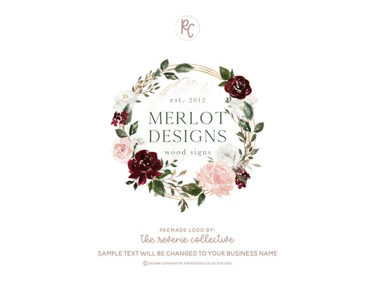 Merlot Designs | Premade Logo Design | Florist, Watercolor Floral, Wreath, Roses