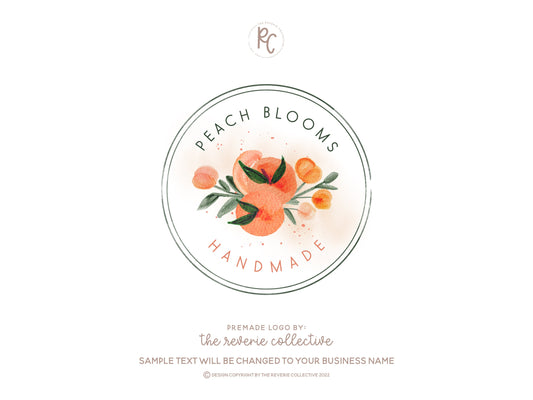 Peach Blooms | Premade Logo Design | Fruit, Watercolor Floral, Farmhouse, Round, Citrus