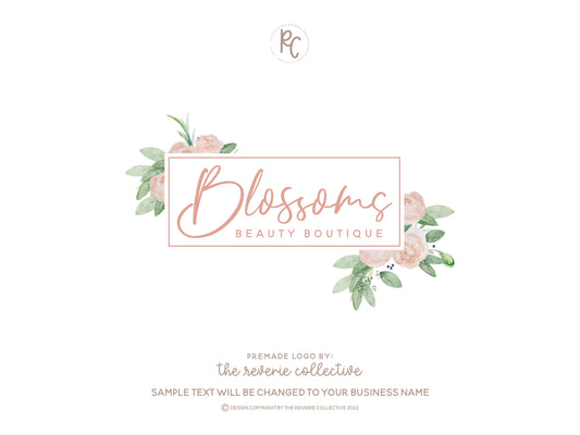 Blossoms | Premade Logo Design | Floral Frame, Watercolor, Wedding, Florist