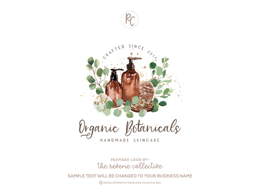 Organic Botanicals | Premade Logo Design | Amber Bottles, Skincare, Soap, Bath, Spa