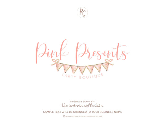 Pink Presents | Premade Logo Design | Party, Bunting, Banner, Bow, Event Planner
