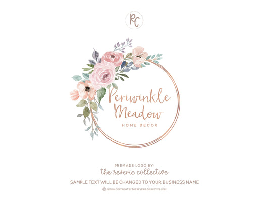 Periwinkle Meadow | Premade Logo Design | Wreath, Floral, Whimsical, Soft Pastel