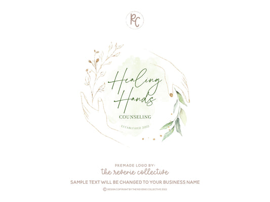 Healing Hands | Premade Logo Design | Eucalyptus, Botanical, Health, Branch