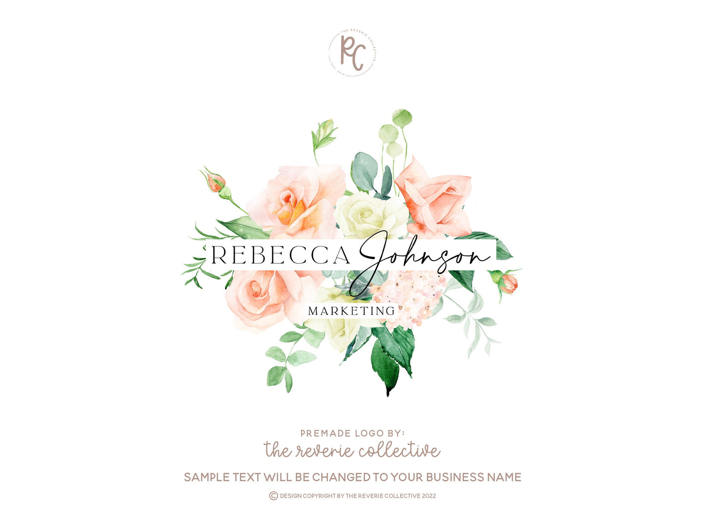 Rebecca Johnson | Premade Logo Design | Rose, Hydrangea, Florist, Preppy, Feminine