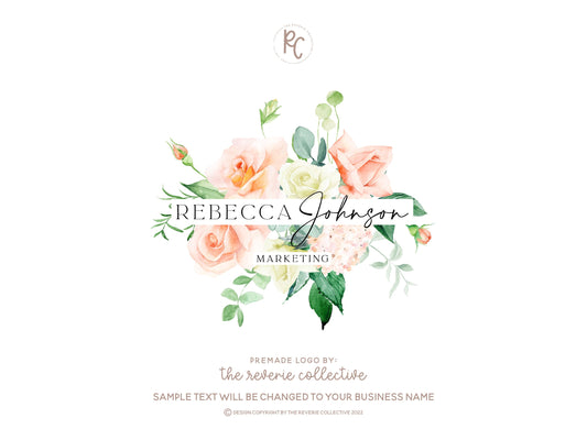 Rebecca Johnson | Premade Logo Design | Rose, Hydrangea, Florist, Preppy, Feminine