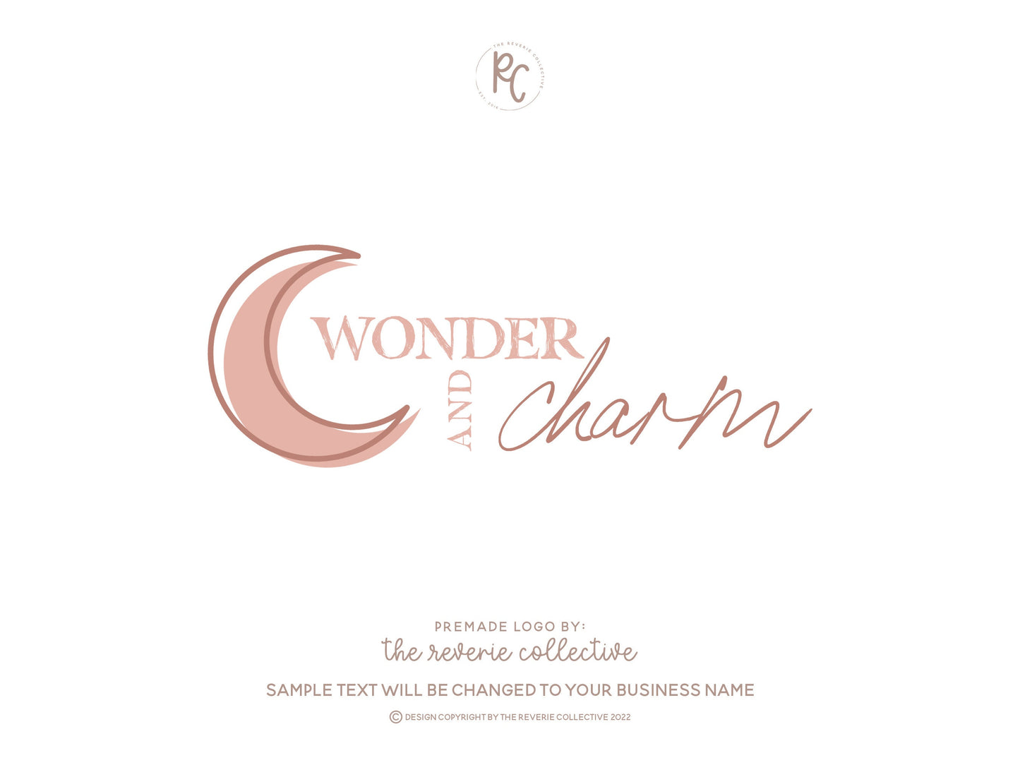Wonder and Charm | Premade Logo Design | Crescent Moon, Bohemian, Magical