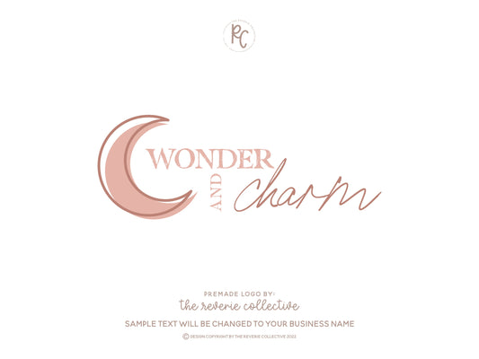 Wonder and Charm | Premade Logo Design | Crescent Moon, Bohemian, Magical