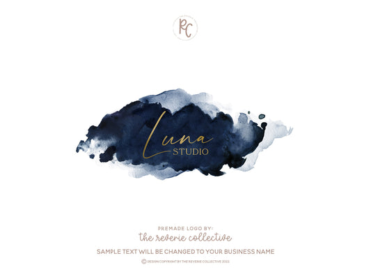 Luna Studio | Premade Logo Design | Watercolor, Ocean, Celestial, Water, Gold Foil