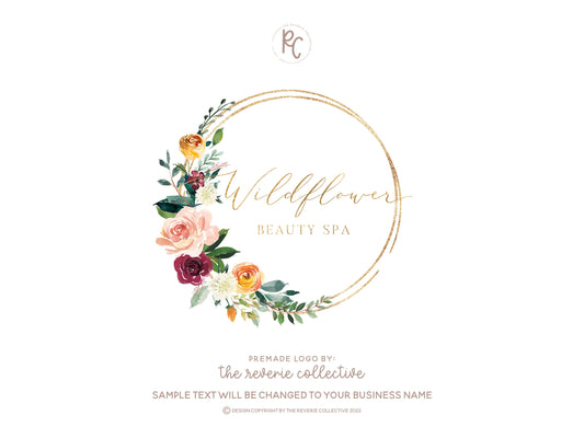 Wildflower Beauty Spa | Premade Logo Design | Wreath, Rose, Floral, Wedding, Florist