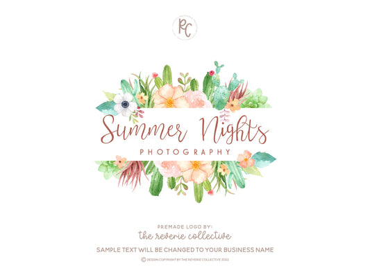 Summer Nights | Premade Logo Design | Floral, Succulent, Cactus, Tropical