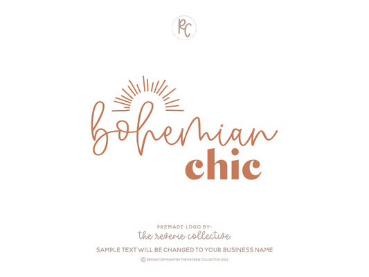Bohemian Chic | Premade Logo Design | Boho, Sunburst, Retro, Modern