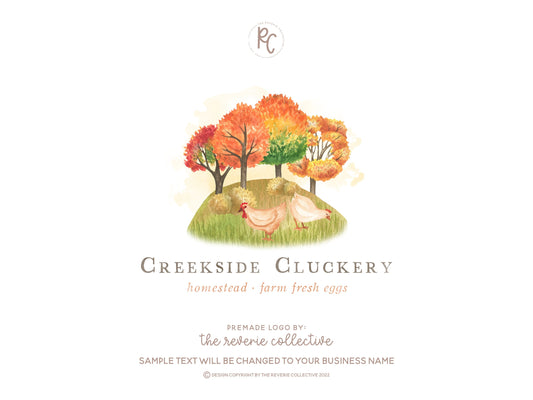Creekside Cluckery | Premade Logo Design | Chicken, Rooster, Farm, Hen