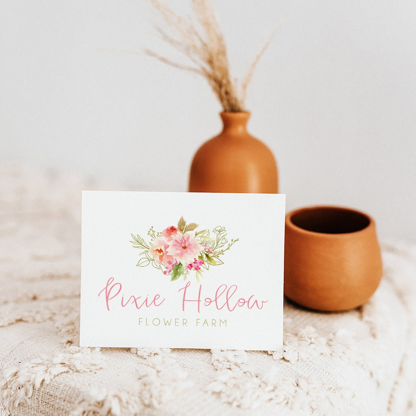 Pixie Hollow | Premade Logo Design | Dahlia, Flower Bouquet, Watercolor Floral