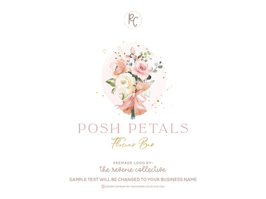 Posh Petals | Premade Logo Design | Flower Bouquet, Rose, Watercolor Floral