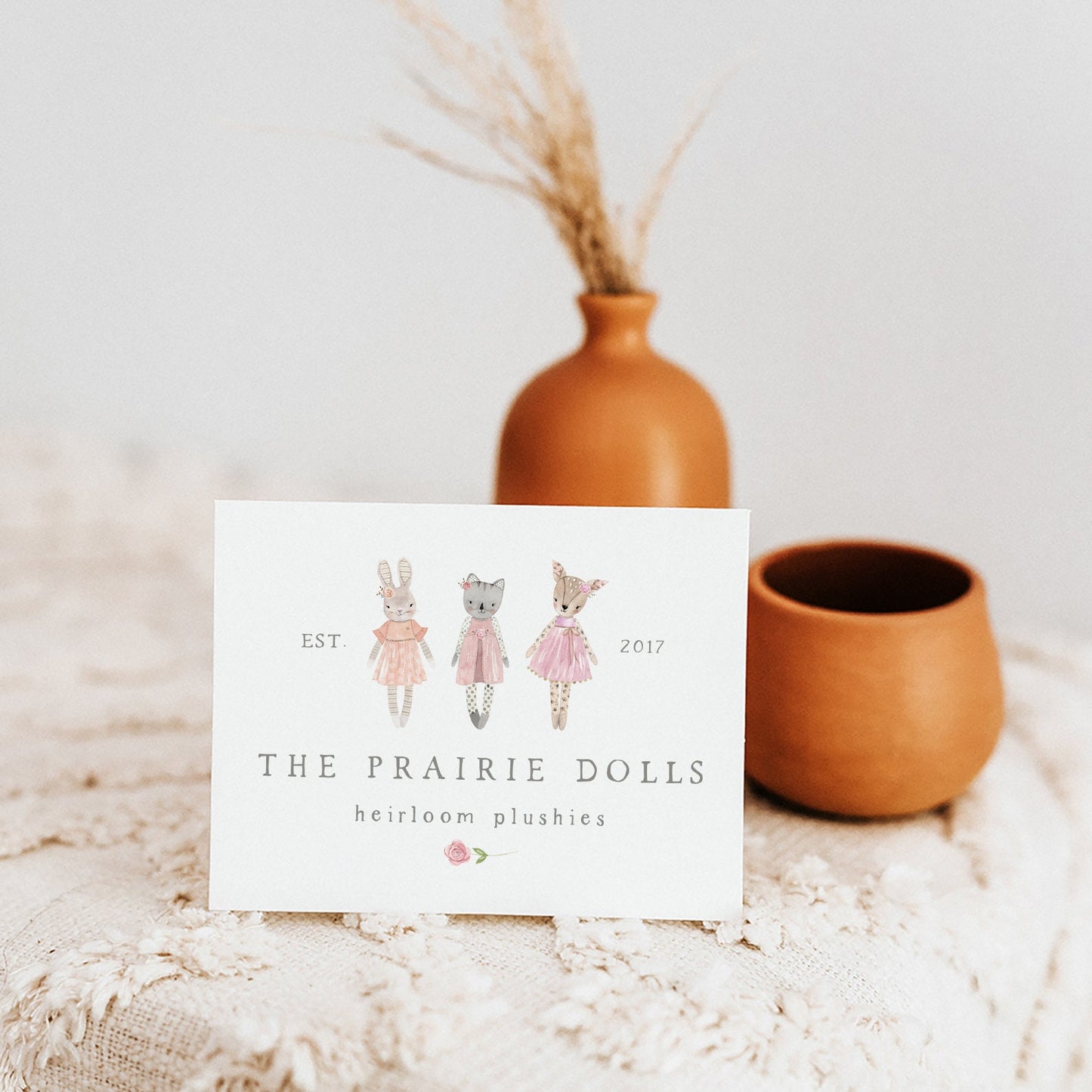 The Prairie Dolls | Premade Logo Design | Bunny, Deer, Cat, Rag Dolls