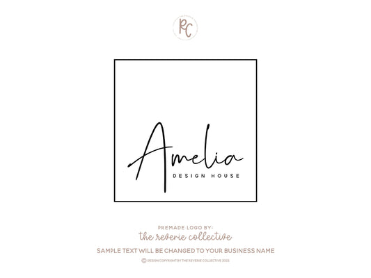 Amelia Design House | Premade Logo Design | Square, Minimal, Modern, Contemporary