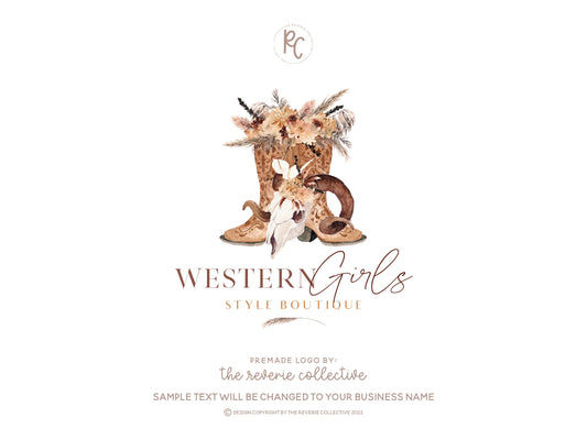 Western Girls | Premade Logo Design | Cowboy Boots, Ram Skull, Farmhouse