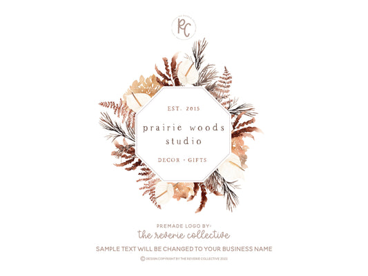 Prairie Woods Studio | Premade Logo Design | Boho, Pampas Grass, Calla Lily