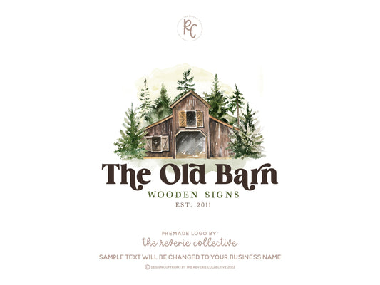 The Old Barn | Premade Logo Design | Brown Barn, Farm, Pine Tree, Wood Forest
