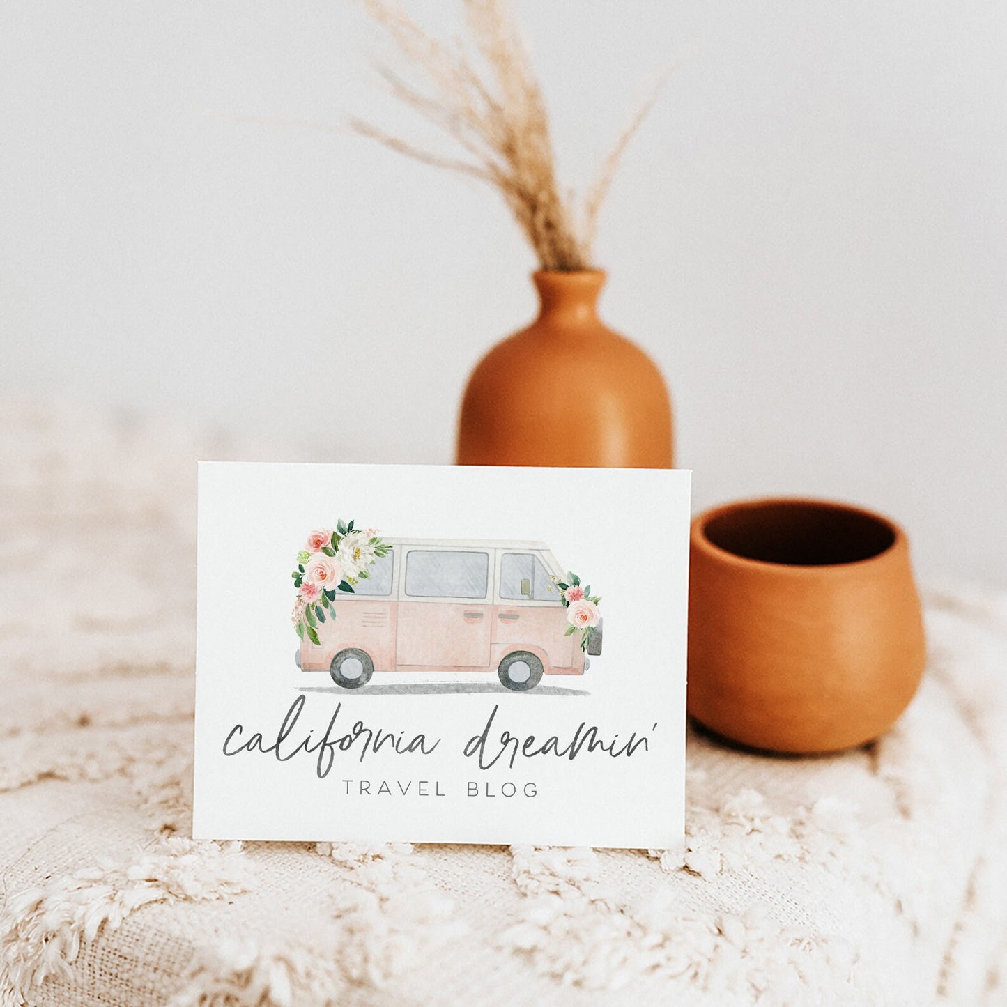 California Dreamin' | Premade Logo Design | Camper Van, Pink Bus, Vehicle