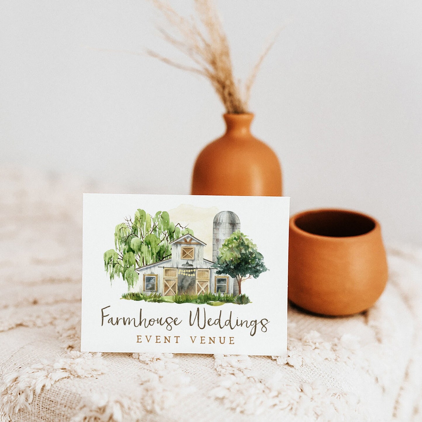 Farmhouse Weddings | Premade Logo Design | White Barn, Old Farm, Weeping Willow