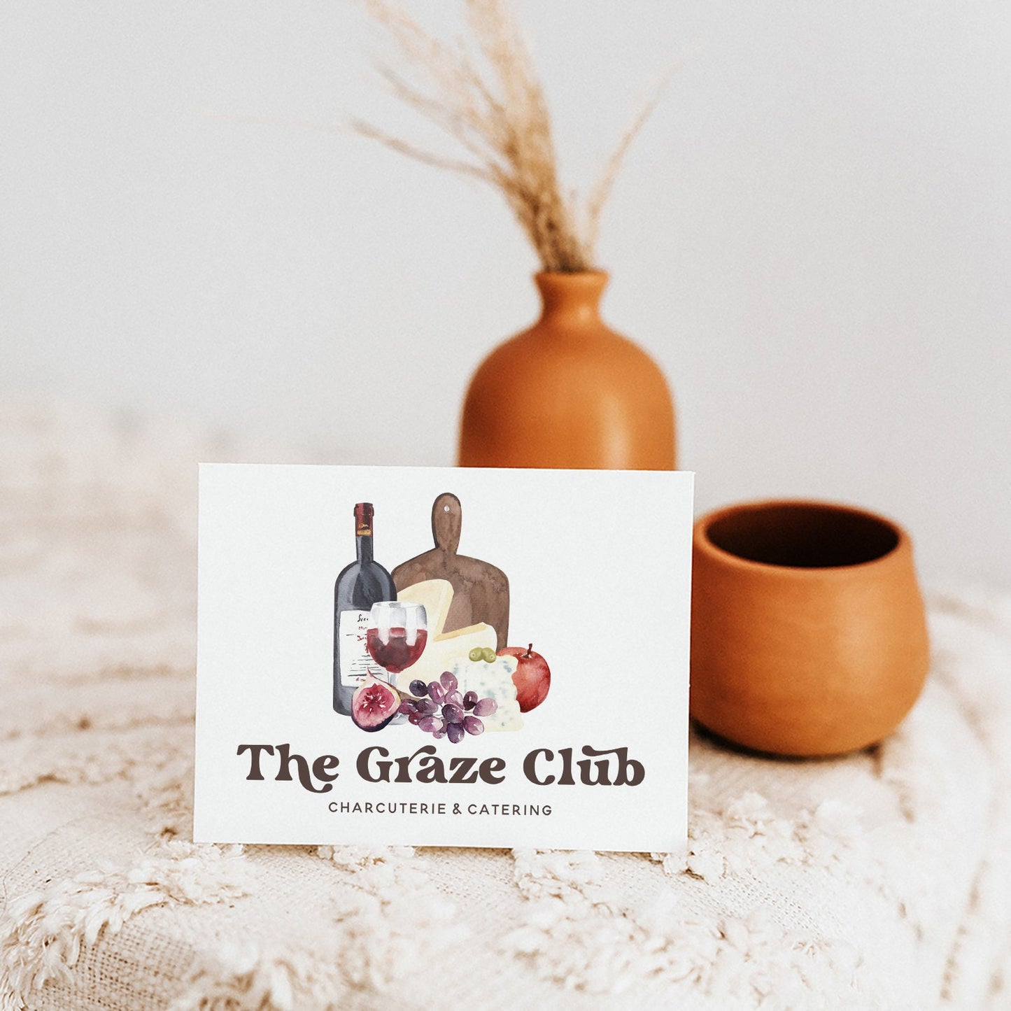 The Graze Club | Premade Logo Design | Charcuterie Board, Wine, Brie Cheese