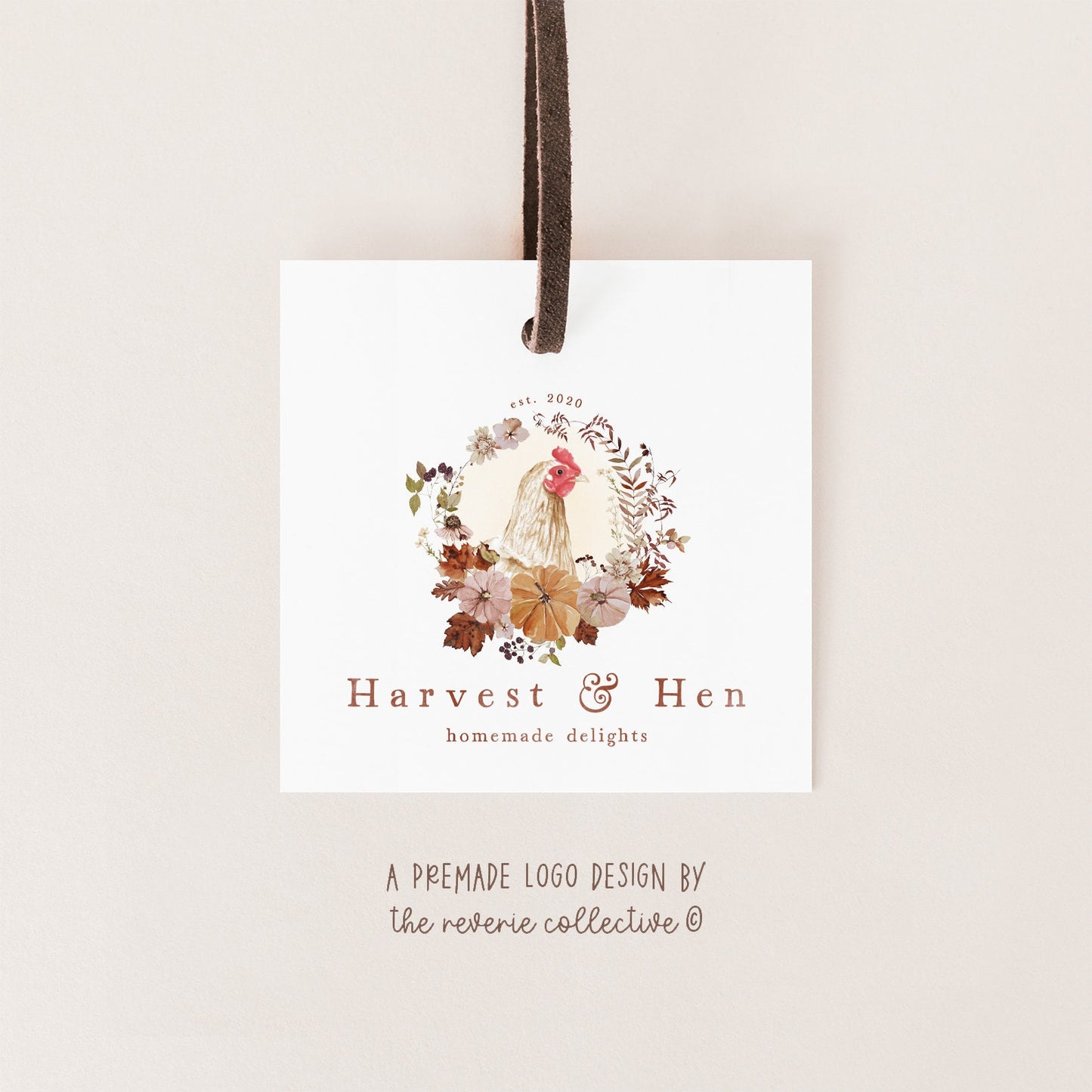 Harvest & Hen | Premade Logo Design | Chicken, Floral Wreath, Maple Pumpkin