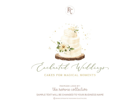 Enchanted Weddings | Premade Logo Design | Cake, Wood Slab, Floral, Farmhouse