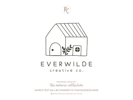 Everwilde | Premade Logo Design | House, Farmhouse, Line Art, Botanical, Floral, Doodle