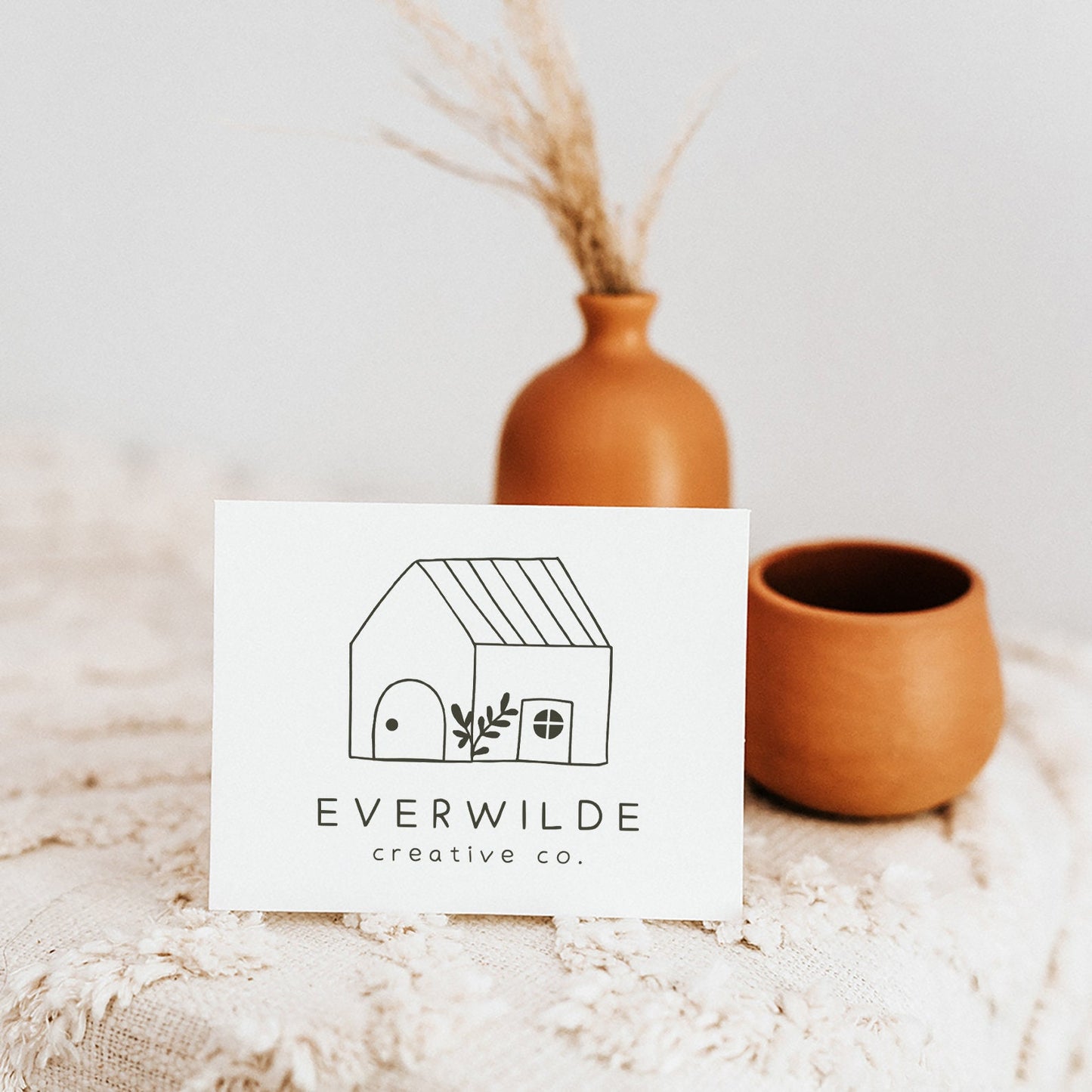 Everwilde | Premade Logo Design | House, Farmhouse, Line Art, Botanical, Floral, Doodle