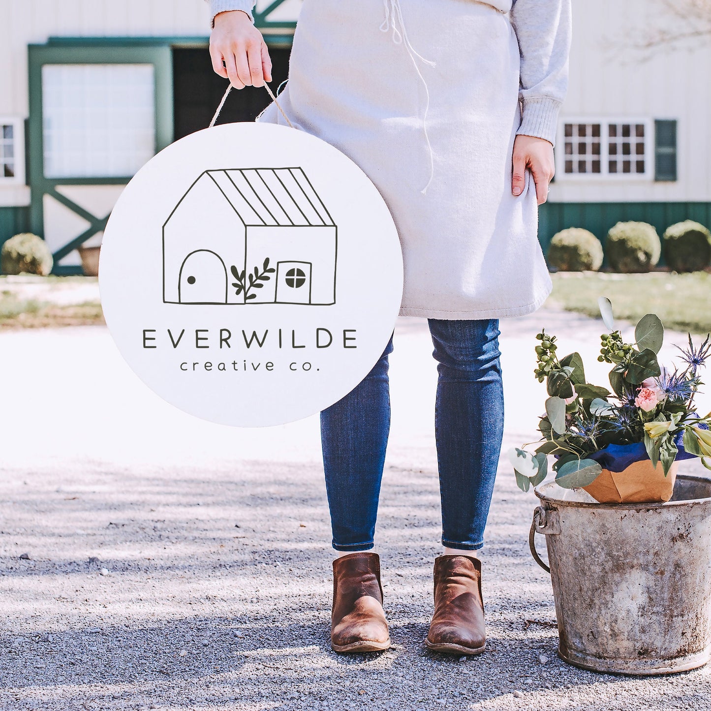 Everwilde | Premade Logo Design | House, Farmhouse, Line Art, Botanical, Floral, Doodle