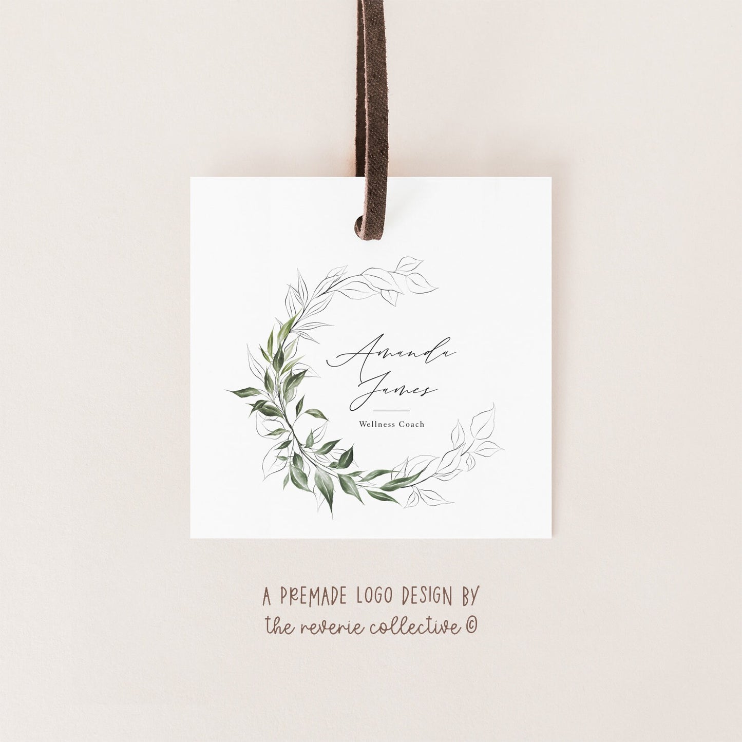 Amanda James | Premade Logo Design | Fine Art, Botanical, Pencil Sketch, Branch Wreath